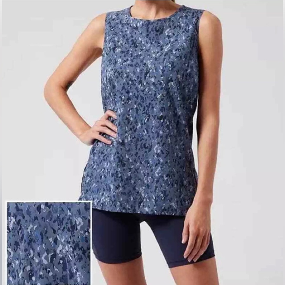 ATHLETA Refined Zephyr Tank Sleeveless Top Blue Camouflage Womens Size S/P